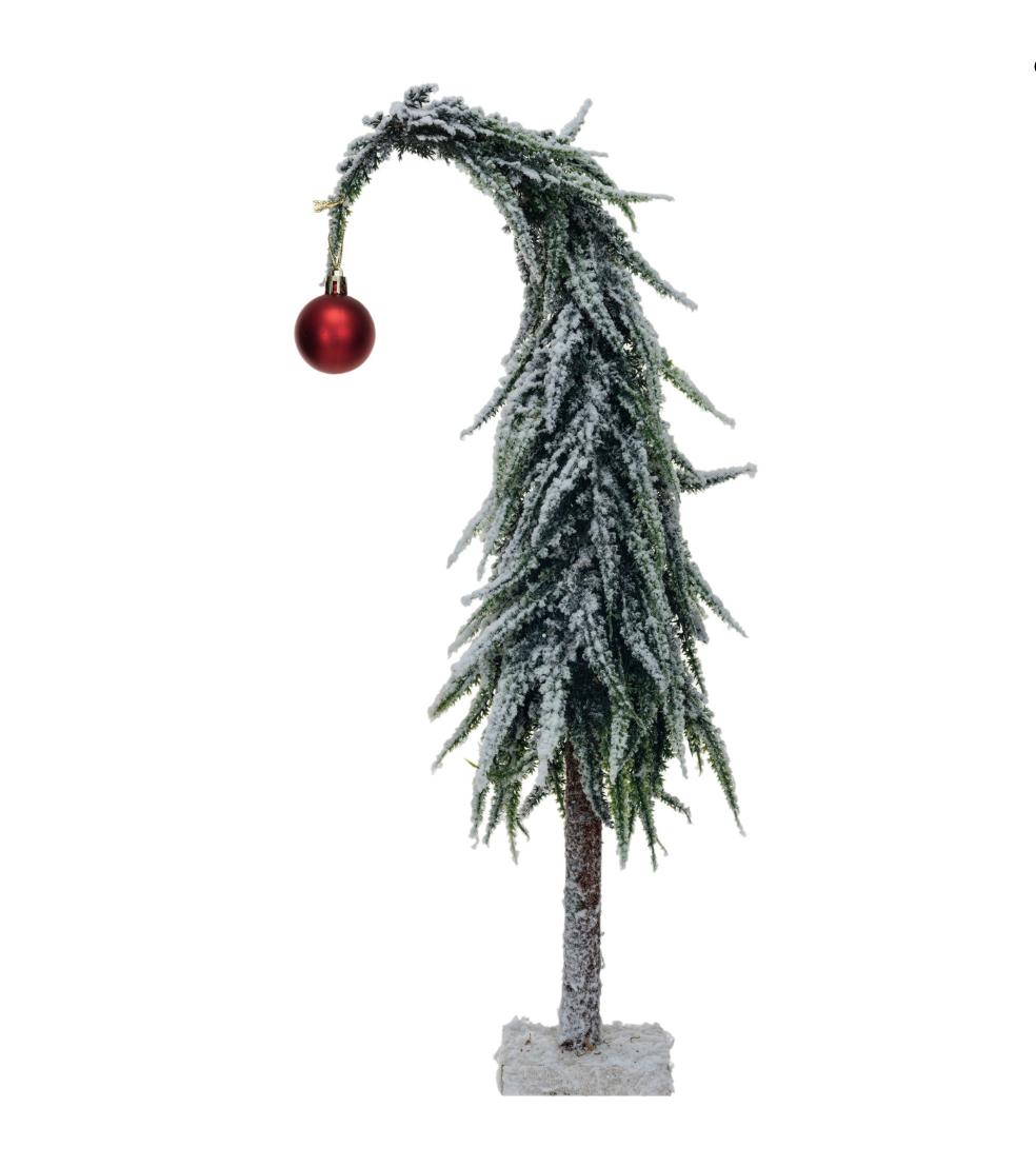 Faux Evergreen Tree with Red Ball Ornament - 14" H