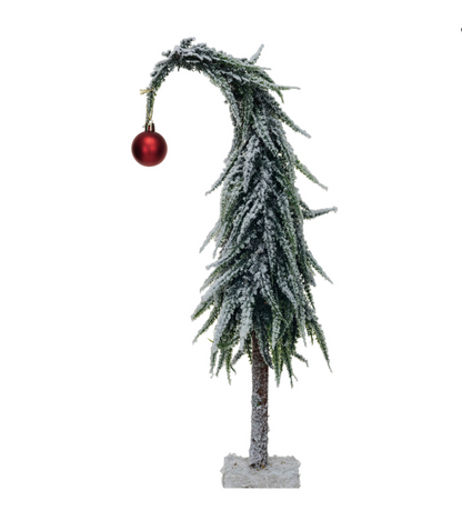 Faux Evergreen Tree with Red Ball Ornament - 14" H
