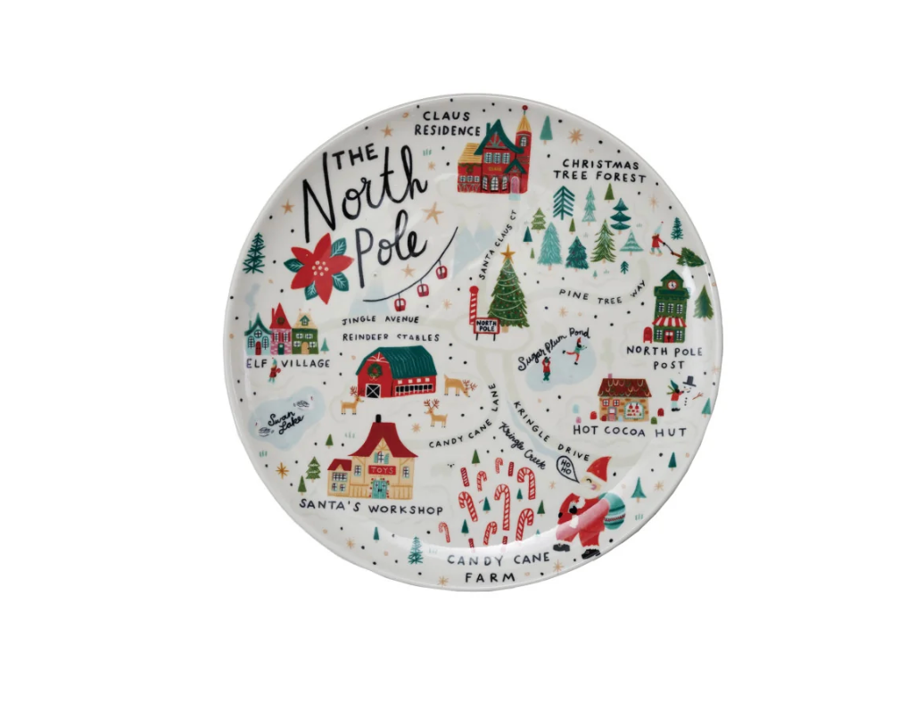 Stoneware Plate with North Pole Scene, 11" Round