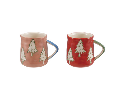 Stoneware Mug with Wax Relief Trees, 10 oz.