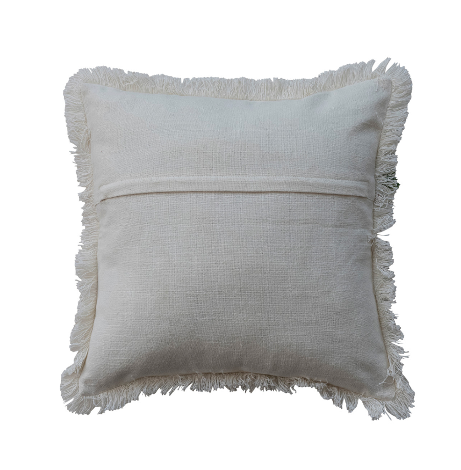 Santa Cotton Slub Pillow with Embroidery & Fringe, 18"
