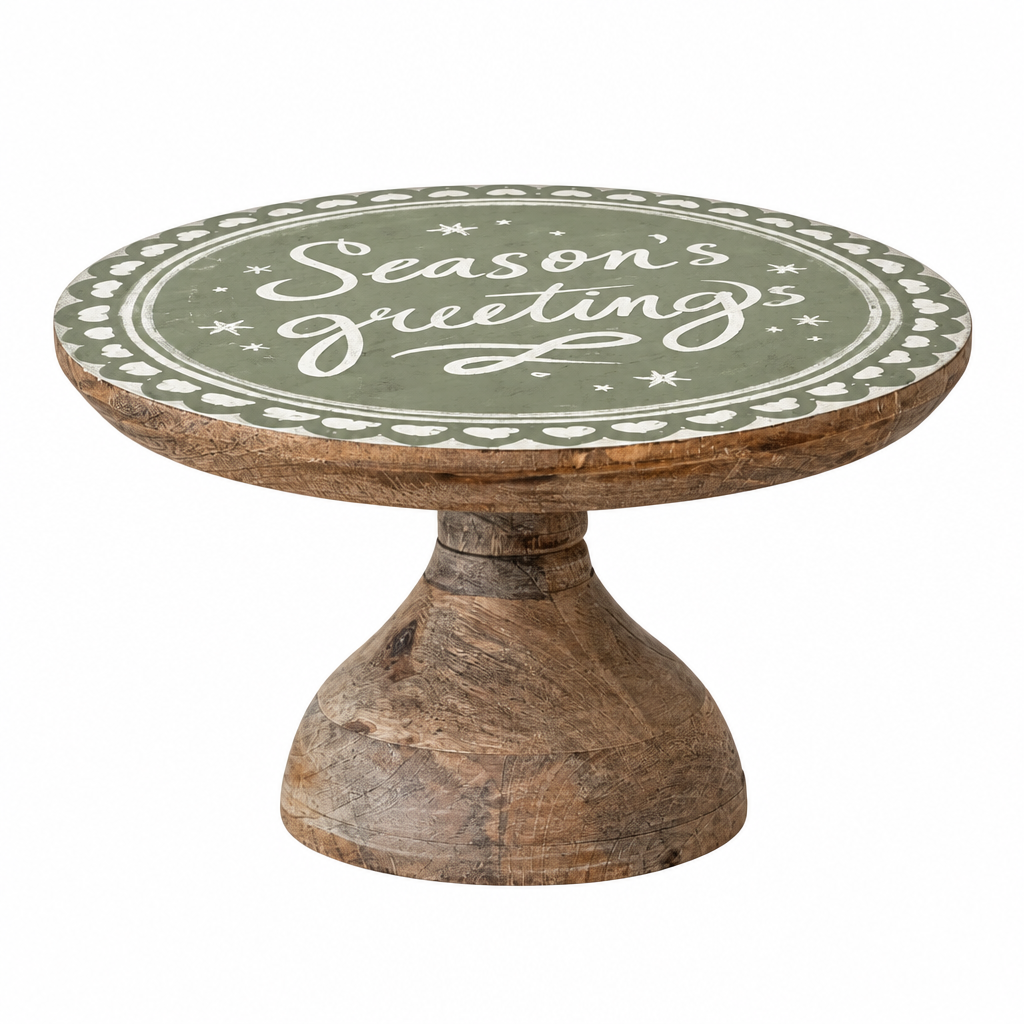 Season’s Greetings Enameled Mango Wood Pedestal