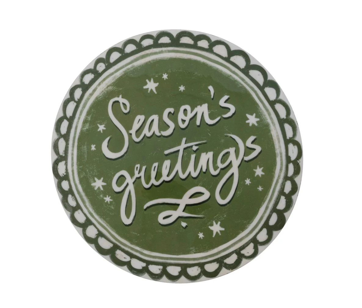 Season’s Greetings Enameled Mango Wood Pedestal