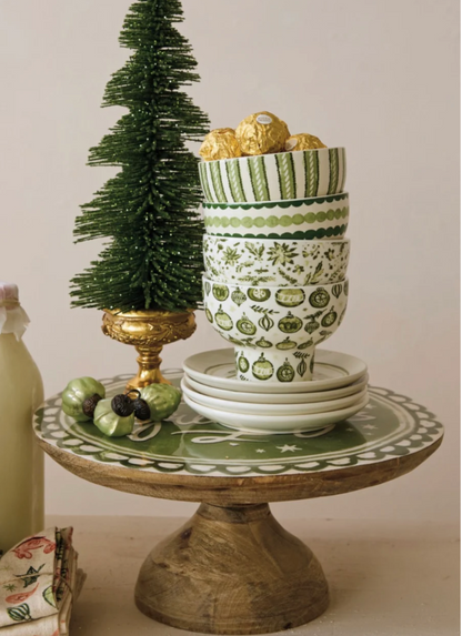 Season’s Greetings Enameled Mango Wood Pedestal