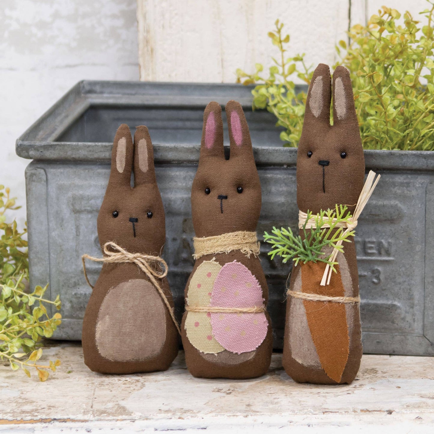 3/Set, Primitive Chocolate Bunny Family Dolls