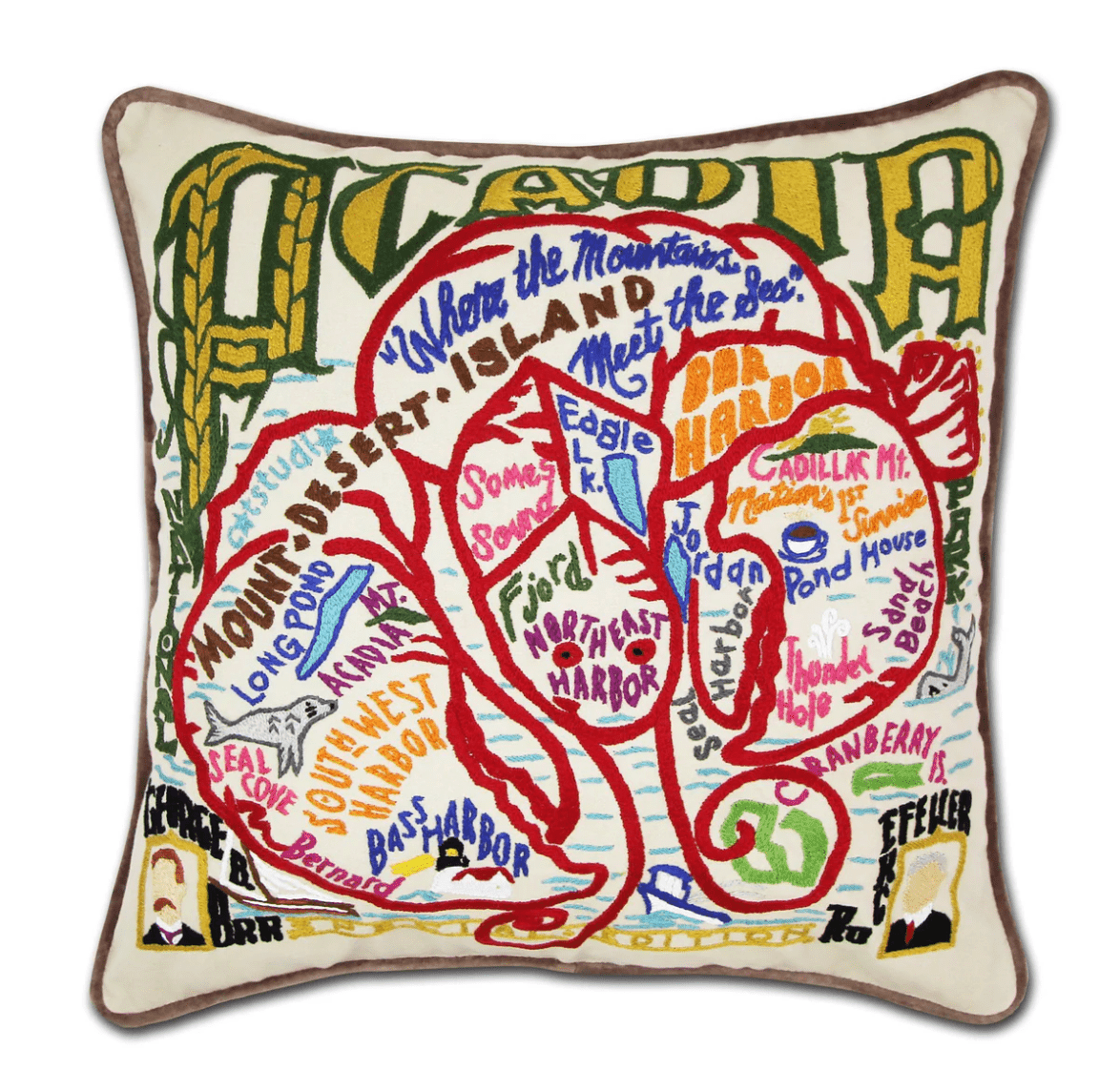 Acadia Hand - Embroidered Pillow - Veranda Cafe & Mercantile