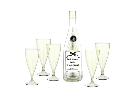 Acrylic Champagne Bottle + Glasses - Pairs Well - Veranda Cafe & Mercantile