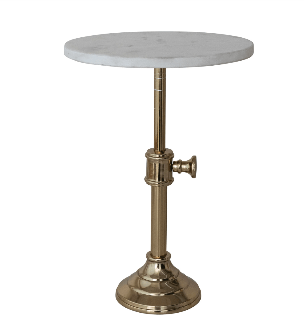 Adjustable Metal Pedestal with Marble Top - Veranda Cafe & Mercantile