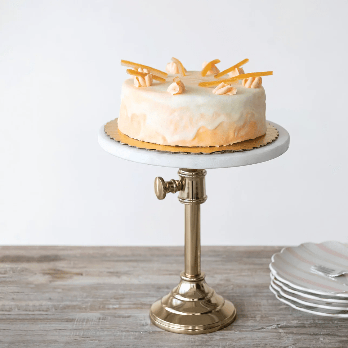 Adjustable Metal Pedestal with Marble Top - Veranda Cafe & Mercantile