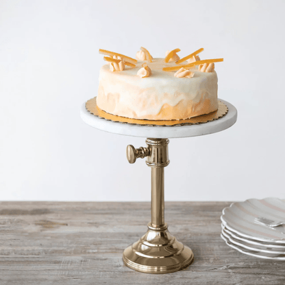 Adjustable Metal Pedestal with Marble Top - Veranda Cafe & Mercantile