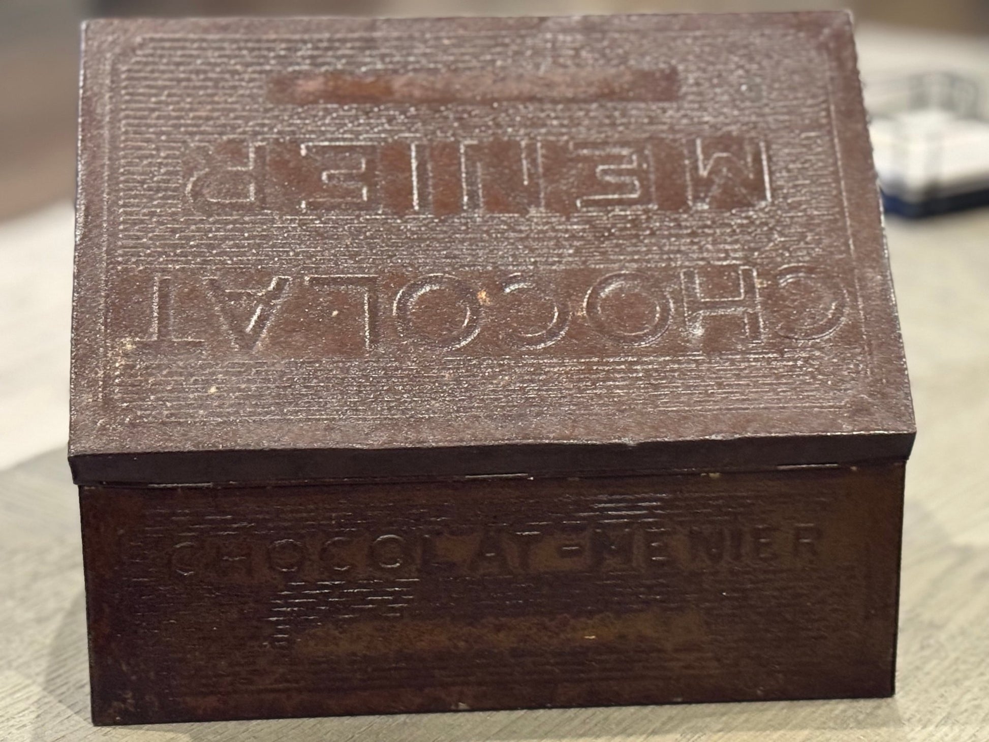 Antique Chocolat Menier Box — Dark Brown - Veranda Cafe & Mercantile