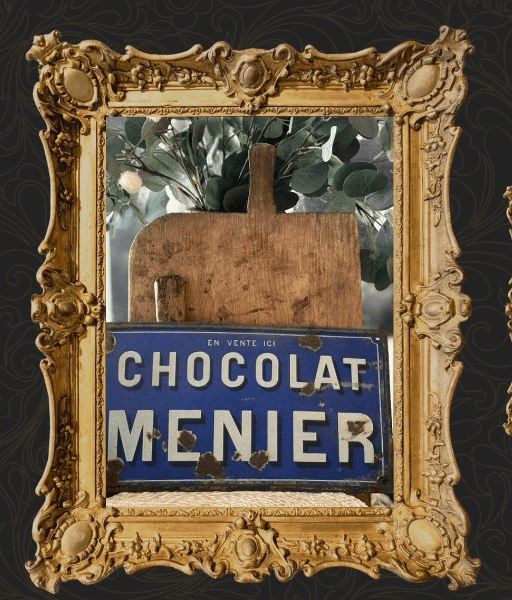 Antique Chocolate Menier Metal Sign - Blue - Veranda Cafe & Mercantile