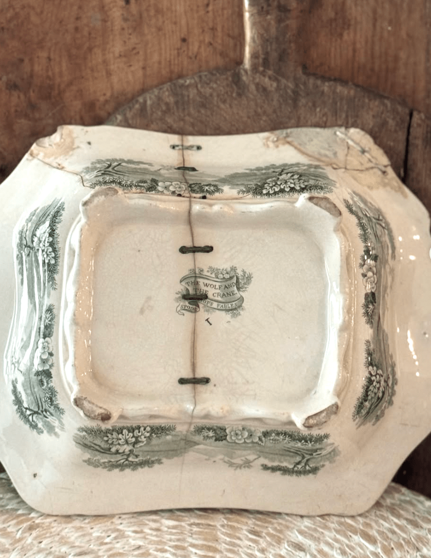 Antique English Spode Platter depicting “The Wolf and the Crane” - Veranda Cafe & Mercantile