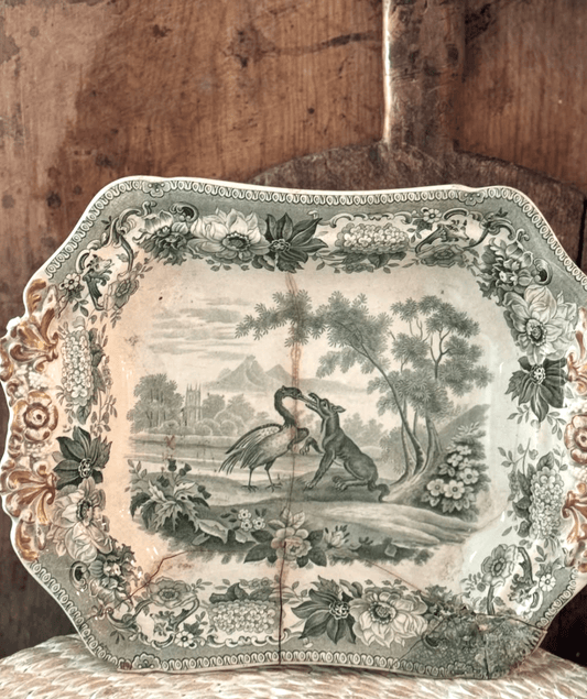 Antique English Spode Platter depicting “The Wolf and the Crane” - Veranda Cafe & Mercantile