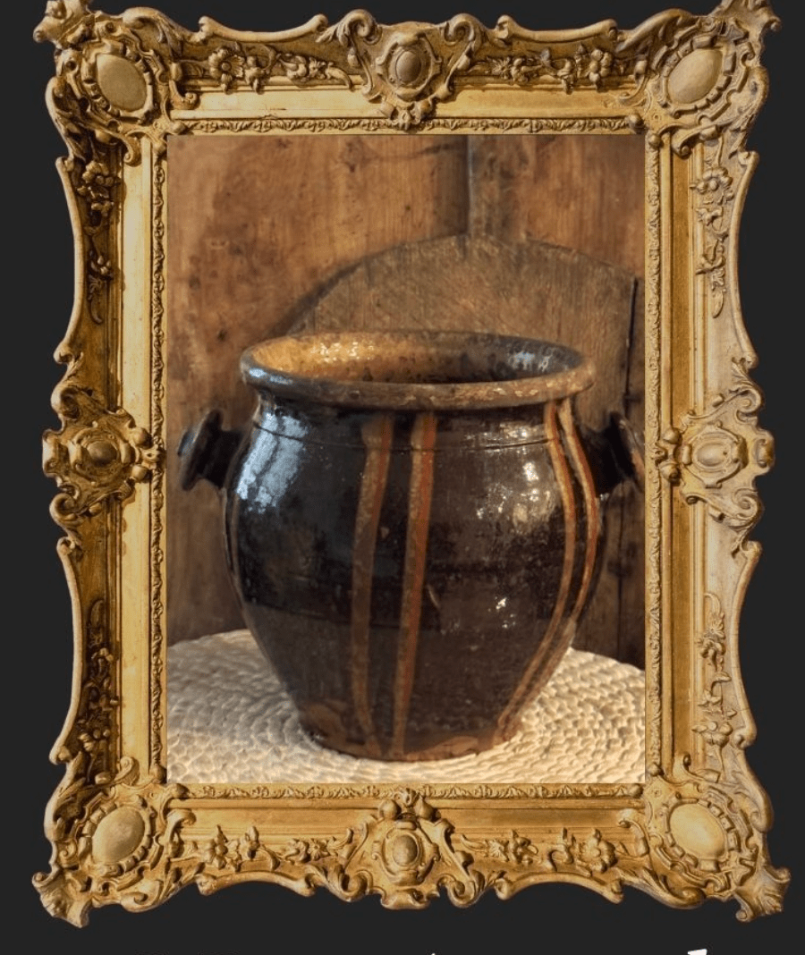 Antique French Dark Brown Striped Shrek Ear Pot - Veranda Cafe & Mercantile