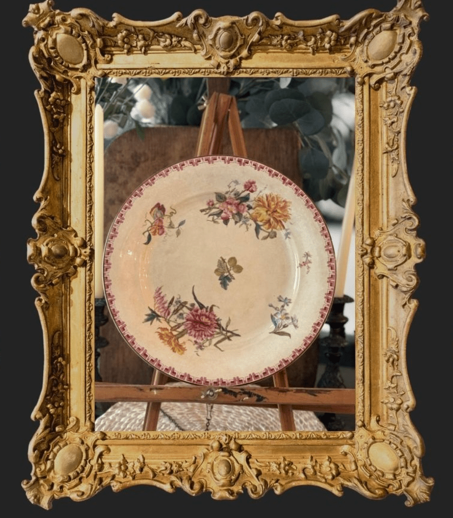 Antique French Large polychrome Sarreguemines Linnée platter - Veranda Cafe & Mercantile