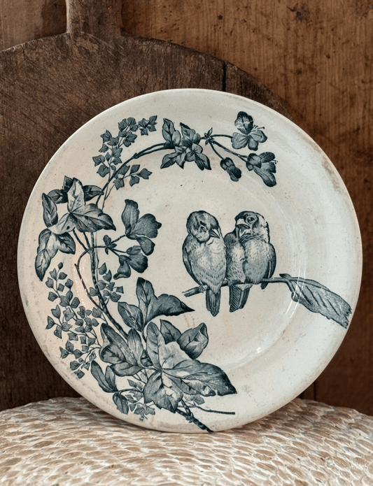 Antique French Longwy Oiseau Fleurs footed cake plate - Veranda Cafe & Mercantile