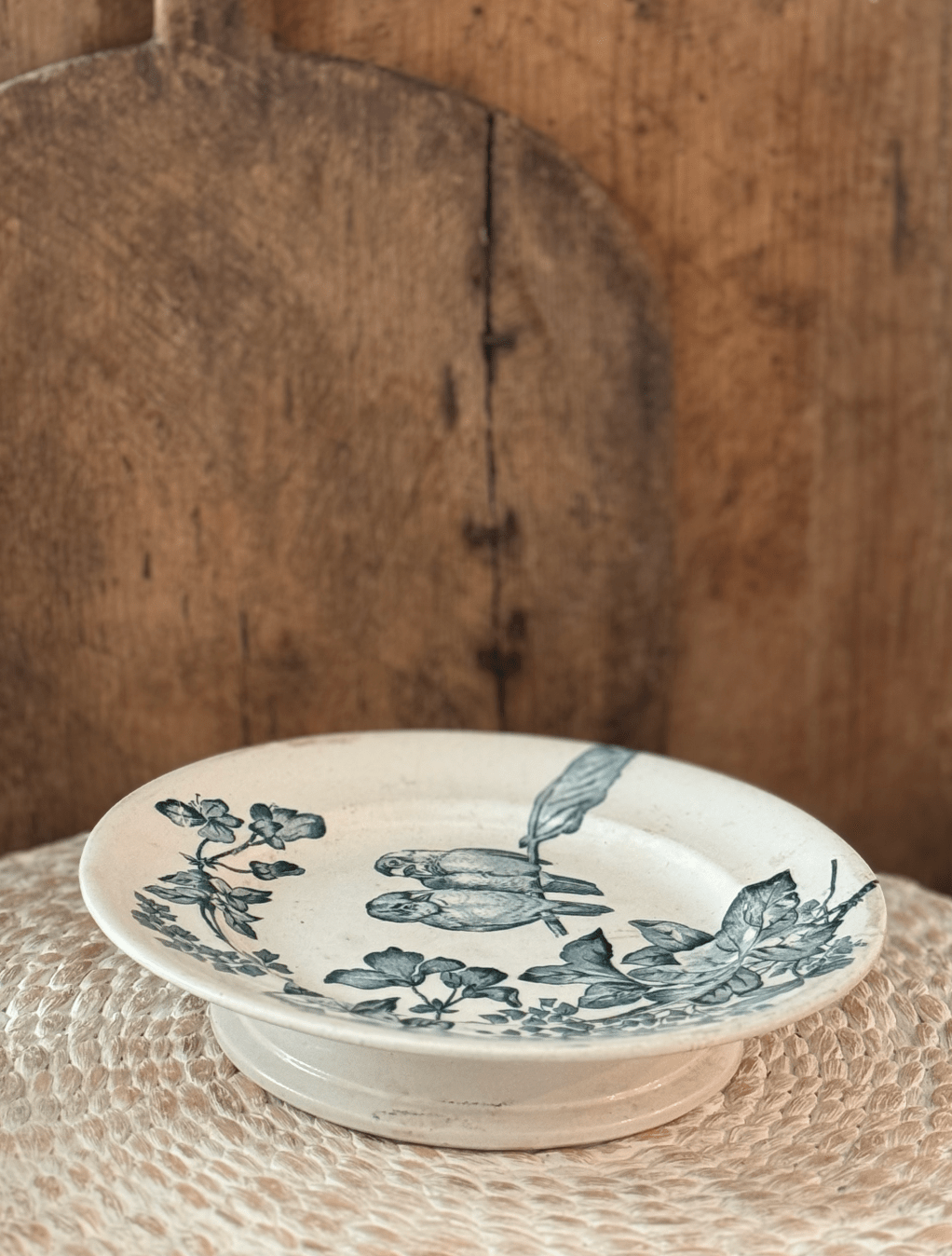 Antique French Longwy Oiseau Fleurs footed cake plate - Veranda Cafe & Mercantile