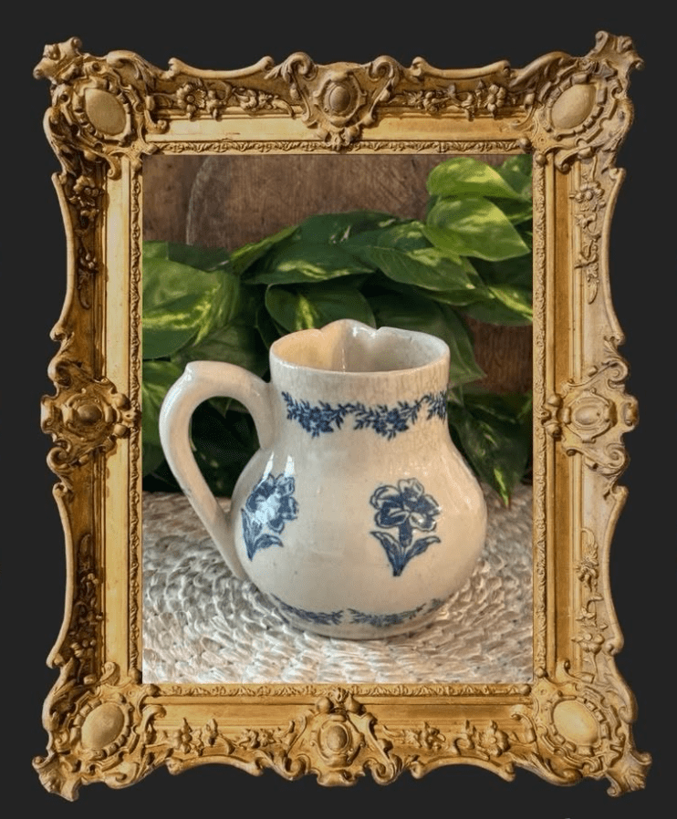 Antique French Saint-Uze Pitcher - blue/white - Veranda Cafe & Mercantile