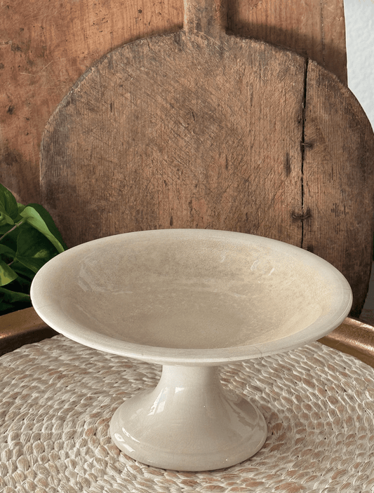 Antique French Sarreguemines White Stained Compotier - Veranda Cafe & Mercantile
