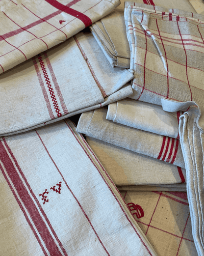 Antique Linen/Hemp Red Striped Torchon from the Farm - Veranda Cafe & Mercantile