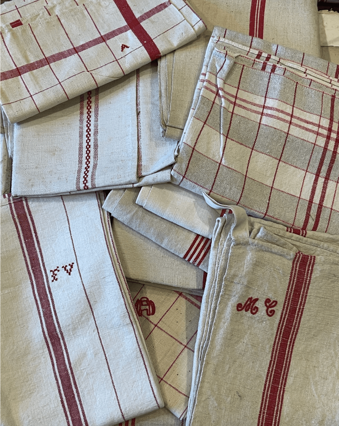 Antique Linen/Hemp Red Striped Torchon from the Farm - Veranda Cafe & Mercantile