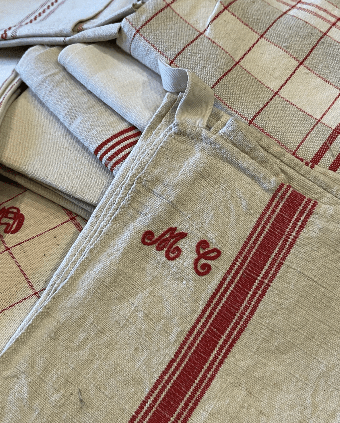 Antique Linen/Hemp Red Striped Torchon from the Farm - Veranda Cafe & Mercantile