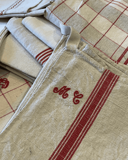 Antique Linen/Hemp Red Striped Torchon from the Farm - Veranda Cafe & Mercantile