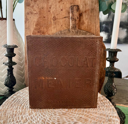 Antique Metal Chocolat Menier Box - Dark Brown - Veranda Cafe & Mercantile