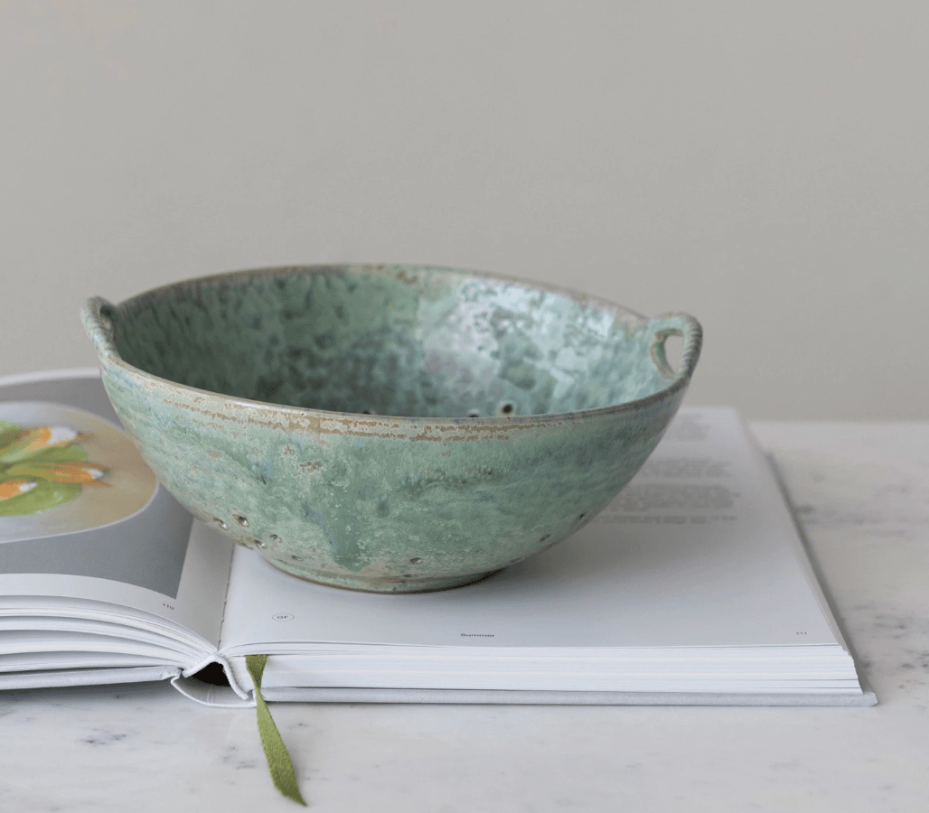 Aqua Stoneware Berry Bowl with Handles - Veranda Cafe & Mercantile