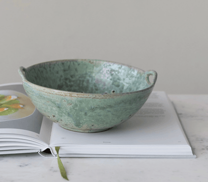 Aqua Stoneware Berry Bowl with Handles - Veranda Cafe & Mercantile
