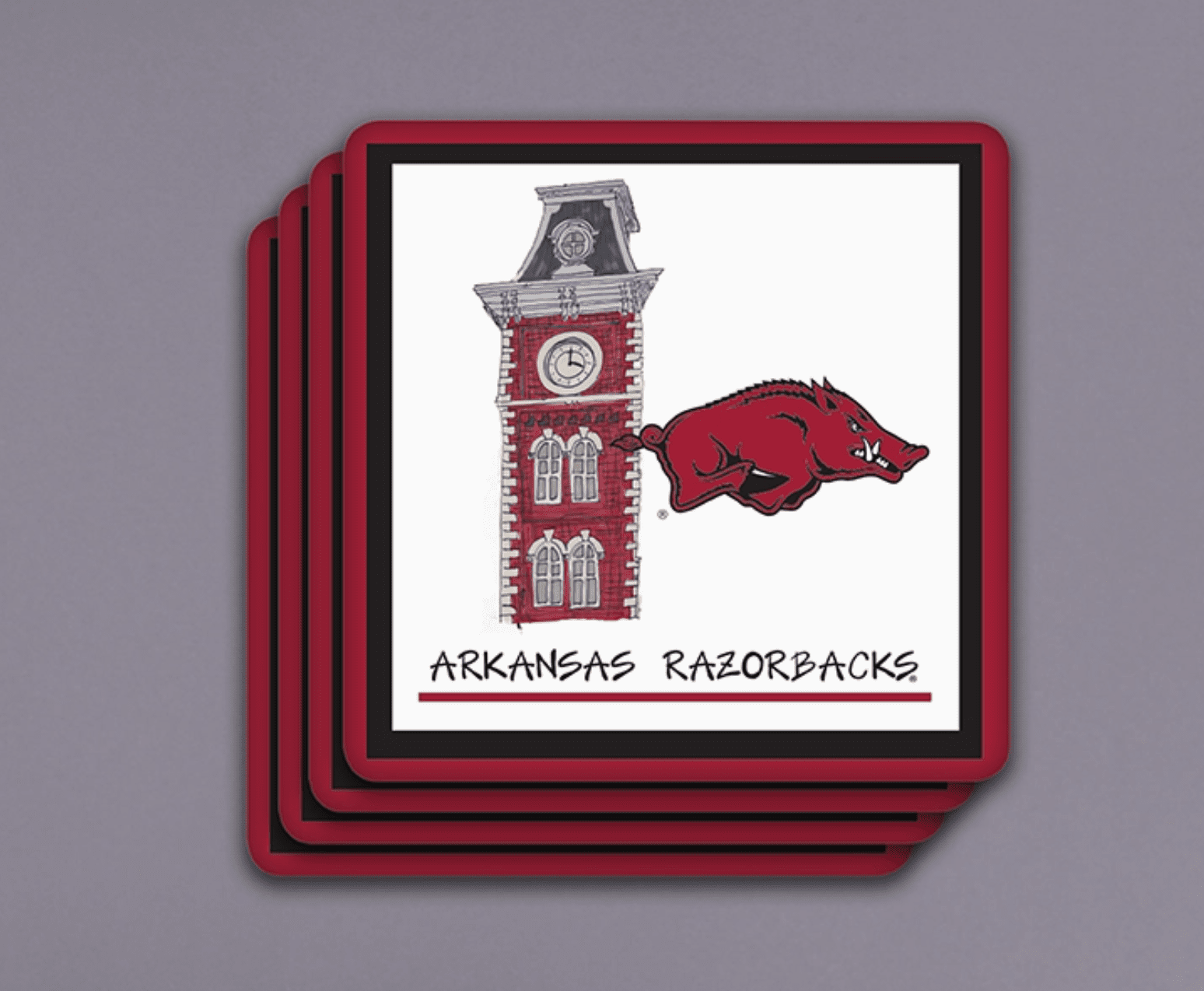 Arkansas, University of 4pc Coaster Set - Veranda Cafe & Mercantile