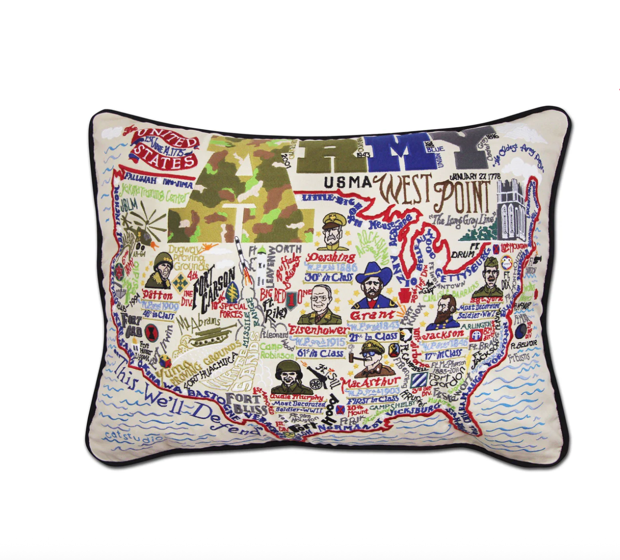 Army Embroidered Pillow - Veranda Cafe & Mercantile