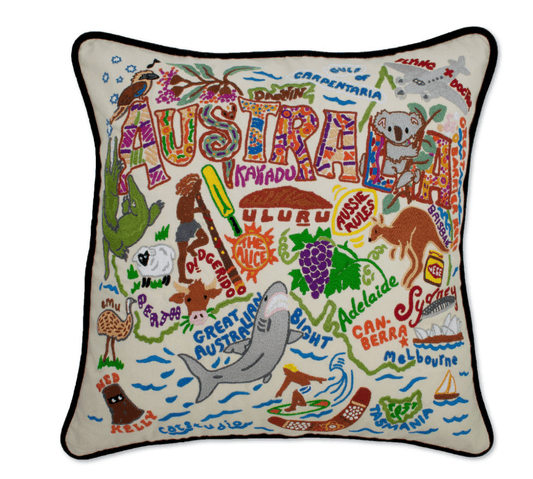 Australia Hand - Embroidered Pillow - Veranda Cafe & Mercantile