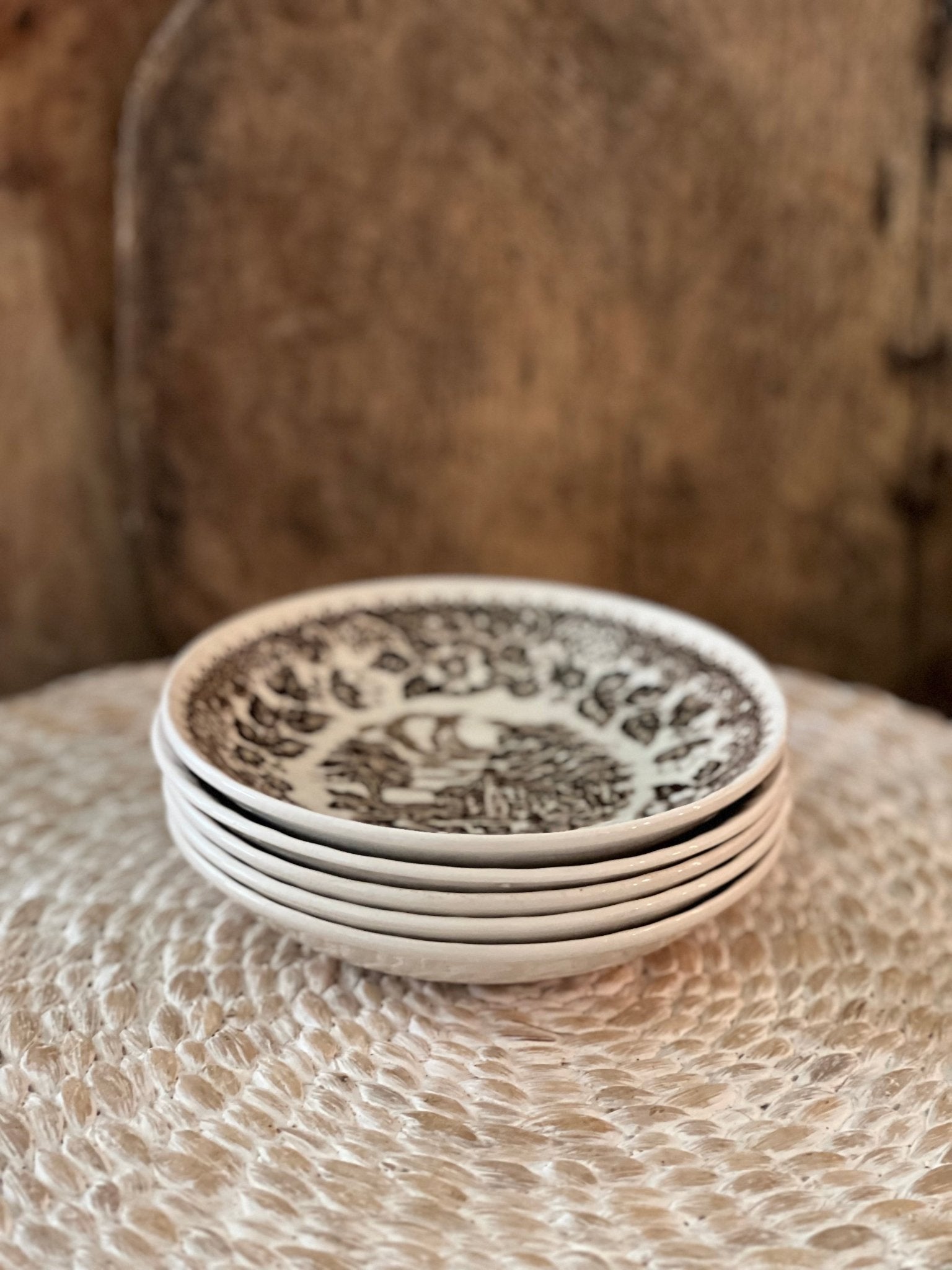 Barratts of Staffordshire "Elizabethan/Brown Farm Scene" ironstone saucer - Veranda Cafe & Mercantile