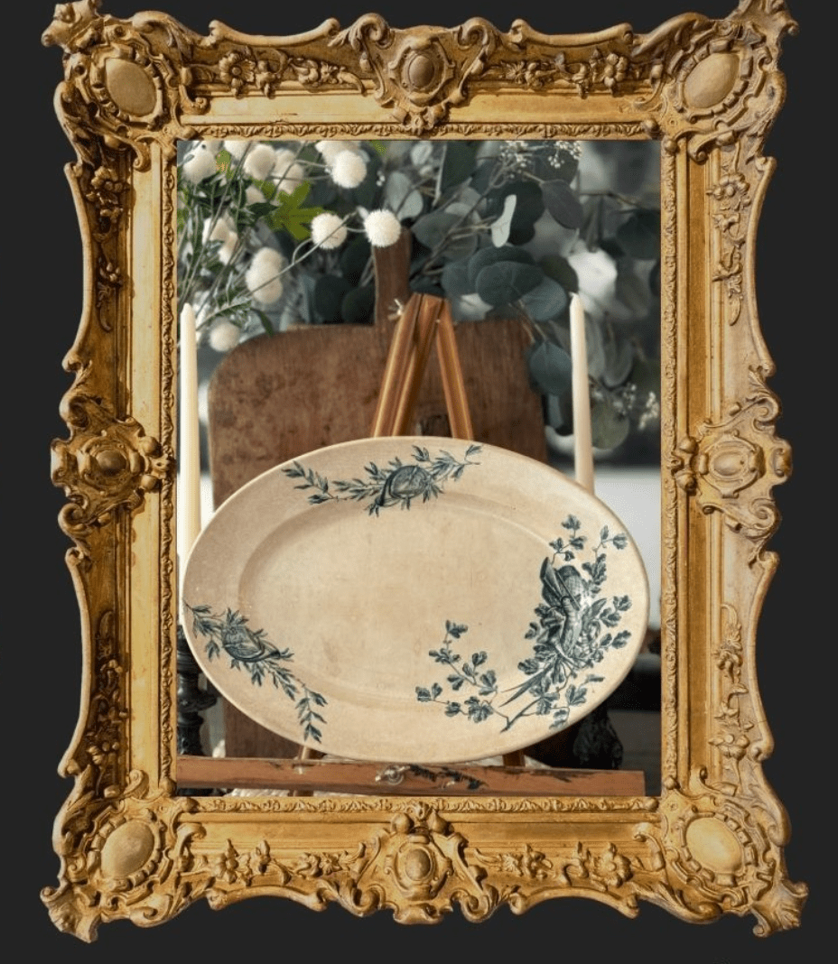 Blue Antique Jules Vieillard Bordeaux Gibier serving platter featuring a pheasant design - Veranda Cafe & Mercantile