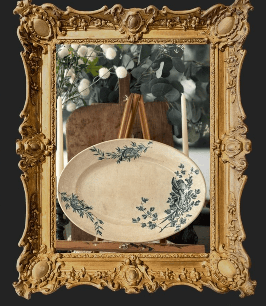 Blue Antique Jules Vieillard Bordeaux Gibier serving platter featuring a pheasant design - Veranda Cafe & Mercantile