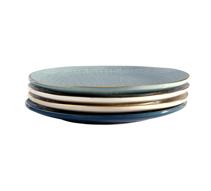 Blue Gold Rim Stamped Plates - Set of 4 - Veranda Cafe & Mercantile