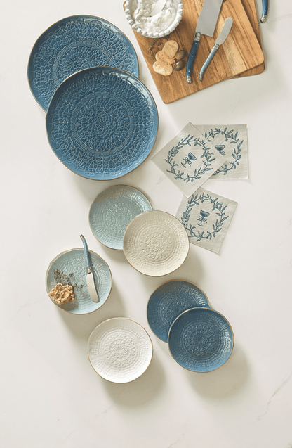Blue Gold Rim Stamped Plates - Set of 4 - Veranda Cafe & Mercantile