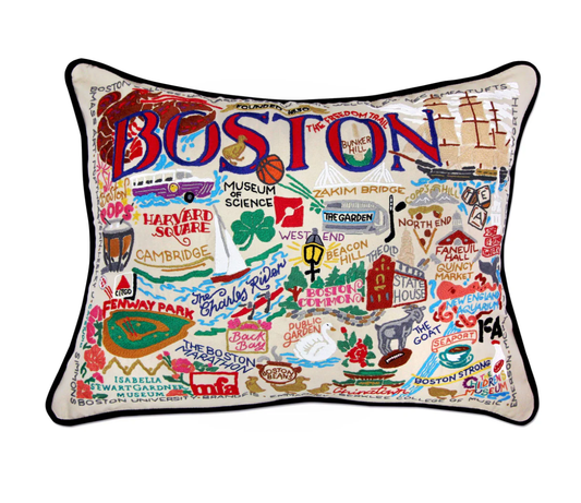 Boston Hand - Embroidered Pillow - Veranda Cafe & Mercantile