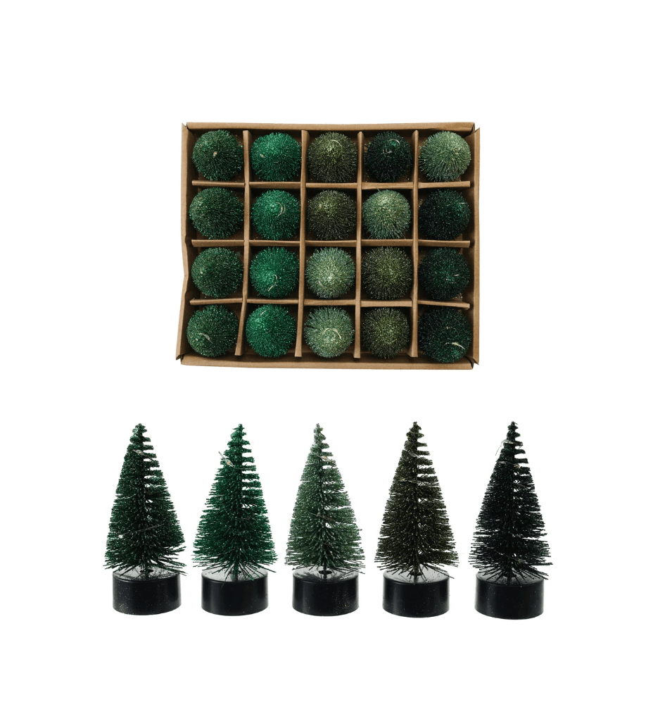 Bottle Brush Tree with LED Lights — 3" Round × 4" H - Veranda Cafe & Mercantile