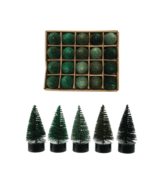 Bottle Brush Tree with LED Lights — 3" Round × 4" H - Veranda Cafe & Mercantile