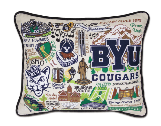 Brigham Young University (BYU) Embroidered Pillow - Veranda Cafe & Mercantile