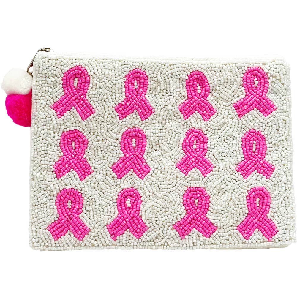Cancer Multi Ribbon Beaded Pouch - Veranda Cafe & Mercantile