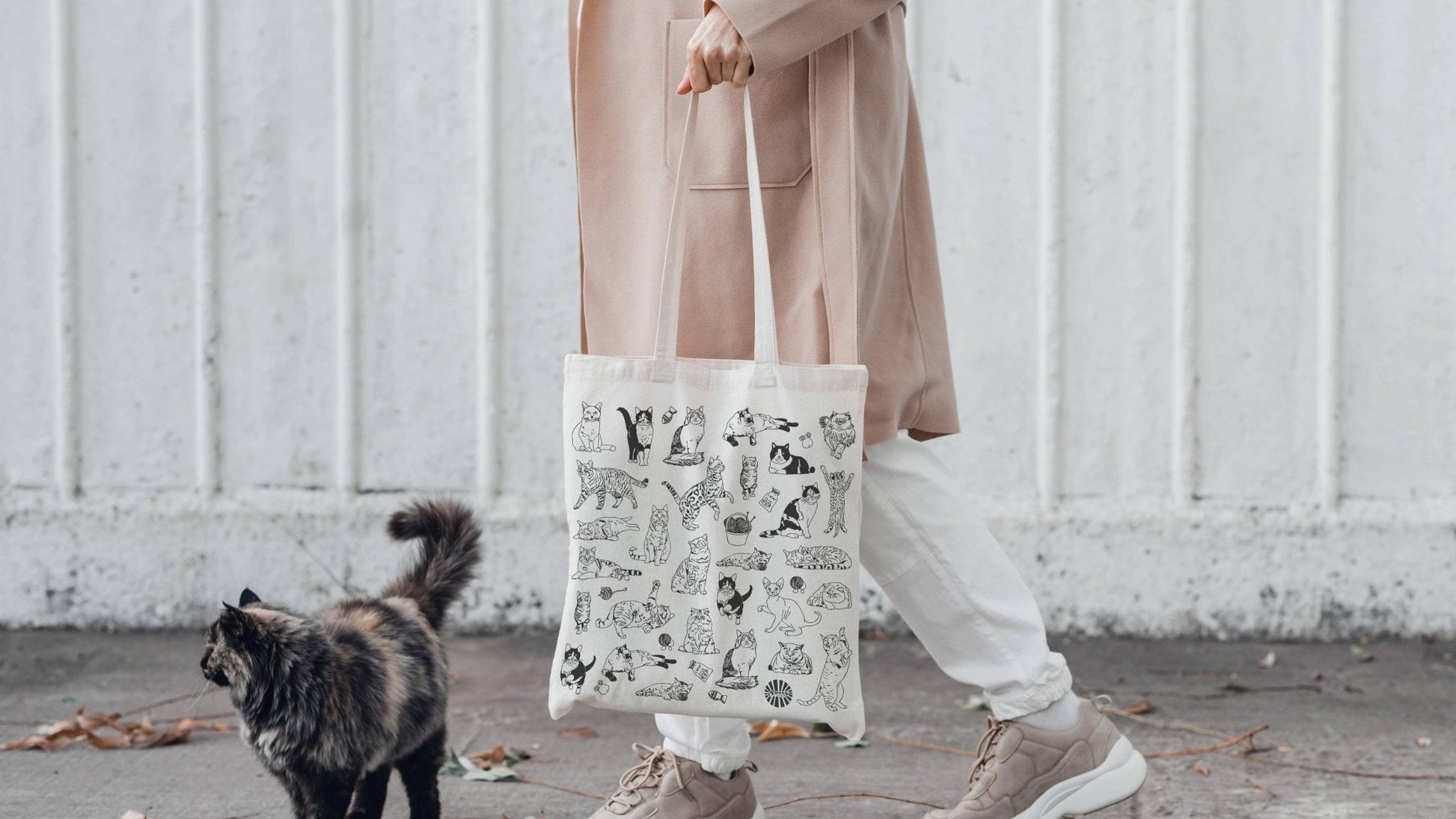 Cat Cotton Canvas Tote Bag - Veranda Cafe & Mercantile