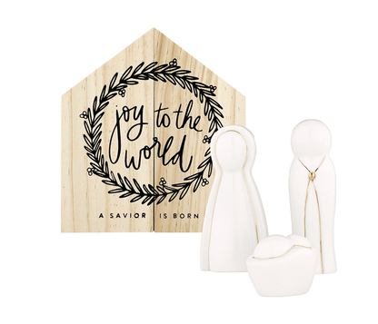 Ceramic Figurines Pine Wood Box - Holy Family - Large - Veranda Cafe & Mercantile