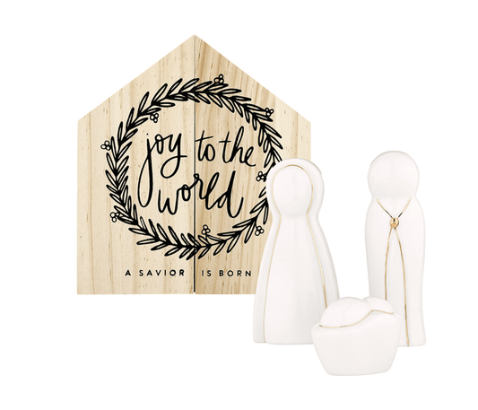 Ceramic Figurines Pine Wood Box - Holy Family - Large - Veranda Cafe & Mercantile