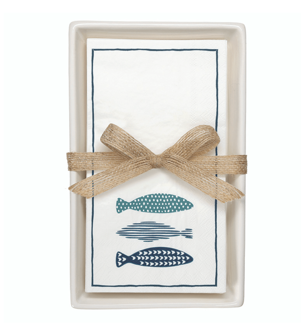 Ceramic Guest Napkin Tray + Napkins - Fish - Veranda Cafe & Mercantile