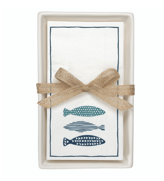 Ceramic Guest Napkin Tray + Napkins - Fish - Veranda Cafe & Mercantile