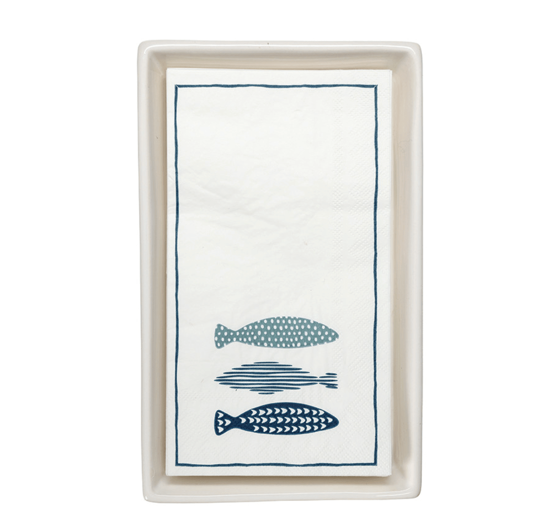Ceramic Guest Napkin Tray + Napkins - Fish - Veranda Cafe & Mercantile